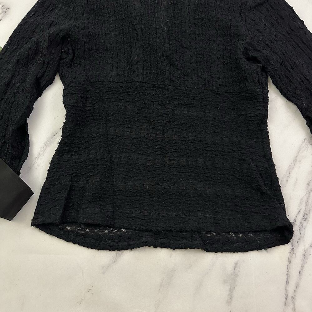 Bebe Womens Vintage Y2k Lace Top Size M Black Sheer Collared 3/4 Sleeve - Picture 12 of 12